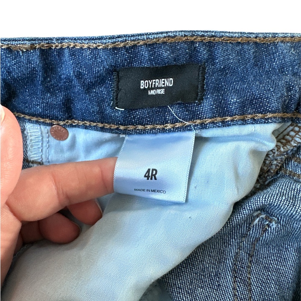 Express Mid Rise Dark Wash Raw Hem Boyfriend Jeans - Picture 7 of 9